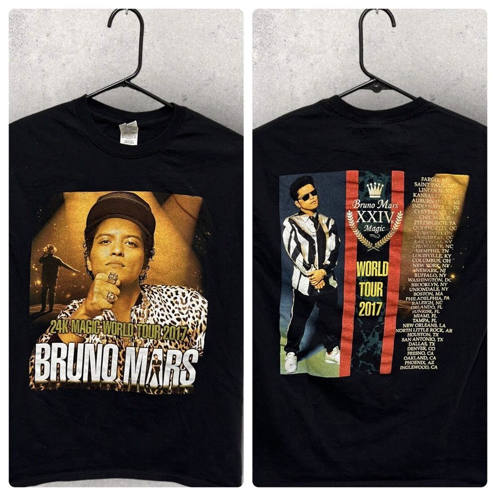 Bruno Mars 24K Magic World Tour Official Concert T-Shirt‎ Double Sided Med